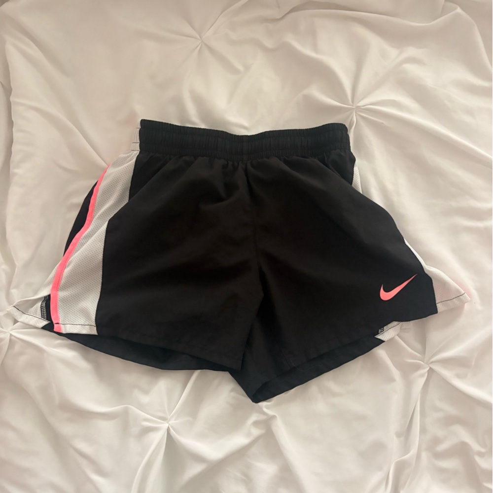 Nike Black Shorts with Pink Logo and White Accents